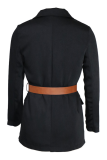 Street Solid Patchwork Turndown Collar Outerwear