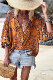 Casual Print Patchwork Turndown Collar Tops