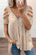 Street Print Hollowed Out Zipper V Neck Tops