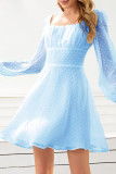 Fashion Street Solid Patchwork Square Collar A Line Dresses