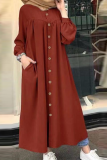 Casual Solid Buckle Mandarin Collar Shirt Dress Dresses