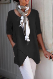 Casual Solid Patchwork O Neck T-Shirts