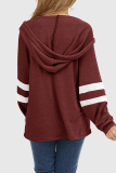 Casual Striped Patchwork Draw String Hooded Collar Tops