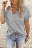 Fashion Street Solid Patchwork V Neck T-Shirts