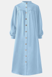 Casual Solid Buckle Mandarin Collar Shirt Dress Dresses