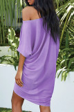 Fashion Casual Solid Patchwork Oblique Collar Irregular Dresses
