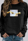 Fashion Street Print Patchwork O Neck Tops