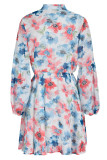Fashion Casual Print Patchwork Turndown Collar Long Sleeve Dresses