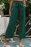Casual Solid Patchwork Loose Mid Waist Wide Leg Solid Color Bottoms