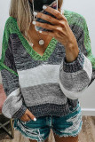 Casual Sweet Color Block Patchwork V Neck Tops