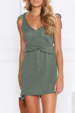 Fashion Casual Solid Patchwork V Neck A Line Dresses