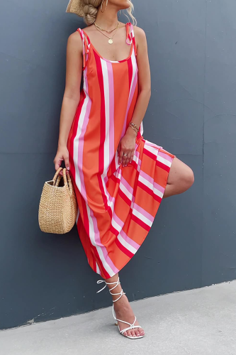 Casual Striped Patchwork Spaghetti Strap Straight Dresses