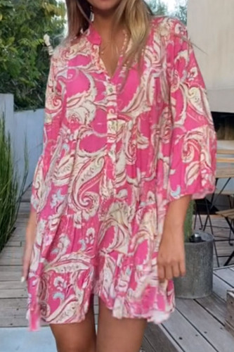 Fashion Sweet Print Patchwork V Neck Printed Dresses