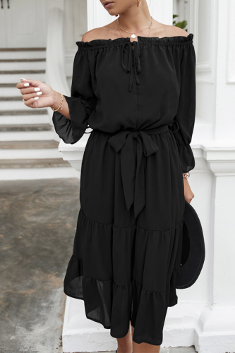 Casual Solid Patchwork Off the Shoulder Straight Dresses