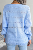 Casual Solid Pierced Patchwork Off the Shoulder Tops Sweater