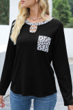Casual Leopard Hollowed Out Patchwork O Neck Tops