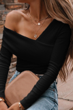 Fashion Solid Patchwork One Shoulder Low Waist Tops