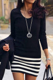 Fashion Casual Striped Print Patchwork O Neck A Line Dresses