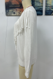 Fashion Solid Tassel Patchwork O Neck Tops