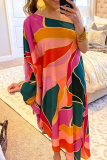 Casual Print Patchwork One Shoulder Straight Dresses