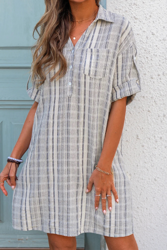 Casual Print Patchwork Turndown Collar Shirt Dress Dresses