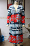Fashion Geometric Patchwork Asymmetrical Printing Turn-back Collar Outerwear