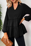 Casual Solid Patchwork Flounce V Neck Tops