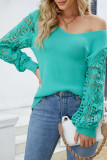 Casual Solid Hollowed Out Patchwork V Neck Sweaters