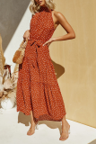 Casual Print Patchwork Halter Waist Skirt Dresses