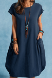Casual Solid Patchwork O Neck Straight Dresses