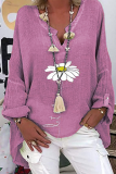 Casual Floral Patchwork V Neck Tops