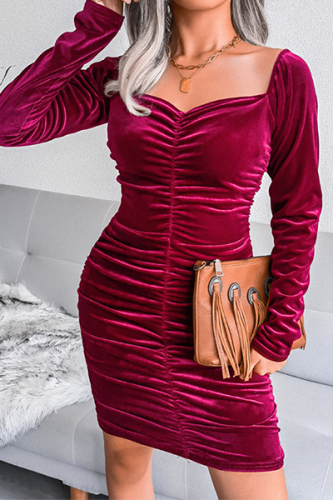Fashion Elegant Solid Patchwork Fold Square Collar Pencil Skirt Dresses