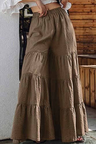 Fashion Casual Solid Patchwork Loose Mid Waist Wide Leg Bottoms