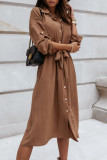 Fashion Street Solid Patchwork Turndown Collar A Line Dresses