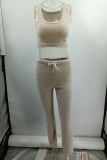Casual Solid Patchwork U Neck Sleeveless Two Pieces
