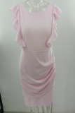 Sexy Solid Flounce O Neck Irregular Dress Dresses