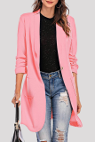 Street Solid Pocket Buttons Turn-back Collar Outerwear