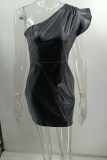Sexy Solid Patchwork One Shoulder Pencil Skirt Dresses
