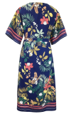 Sexy Print Patchwork V Neck Waist Skirt Dresses