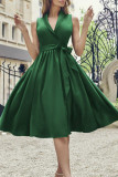 Fashion Sexy Solid Frenulum V Neck A Line Dresses