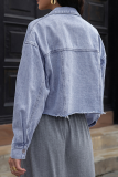 Fashion Street Solid Tassel Buckle Turndown Collar Long Sleeve Loose Denim Jacket