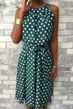 Casual Dot Patchwork Halter Waist Skirt Dresses
