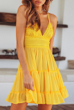 Elegant Solid Backless Strap Design V Neck A Line Dresses
