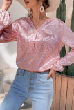 Casual Print Patchwork Turndown Collar Tops