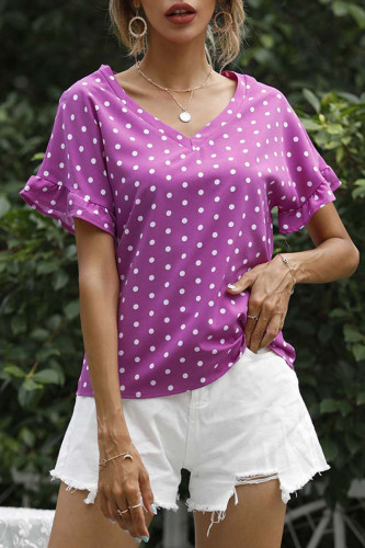 Fashion Street Polka Dot Patchwork V Neck T-Shirts