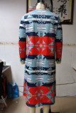 Fashion Geometric Patchwork Asymmetrical Printing Turn-back Collar Outerwear