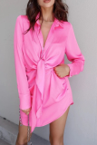 Casual Solid Patchwork Turndown Collar Pencil Skirt Dresses