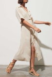 Casual Solid Patchwork Turndown Collar Shirt Dress Dresses