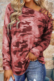 Fashion Casual Camouflage Print Patchwork Oblique Collar T-Shirts