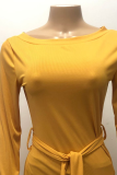 Fashion Elegant Solid Patchwork With Belt Oblique Collar Wrapped Skirt Dresses